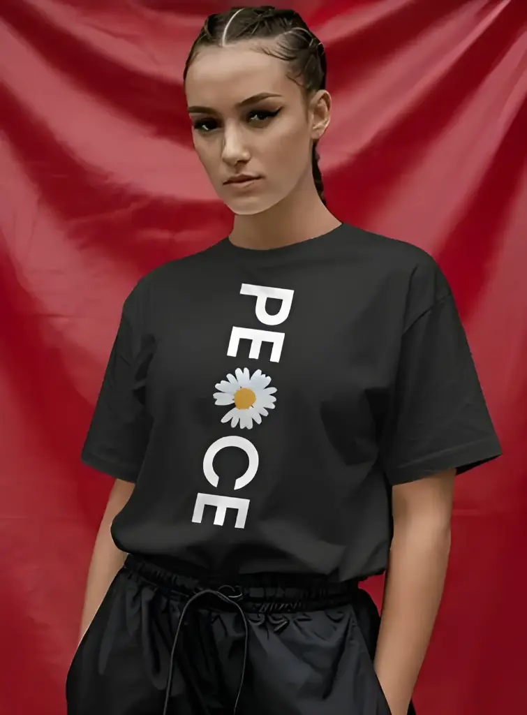 women's oversized peace graphic printed tshirt