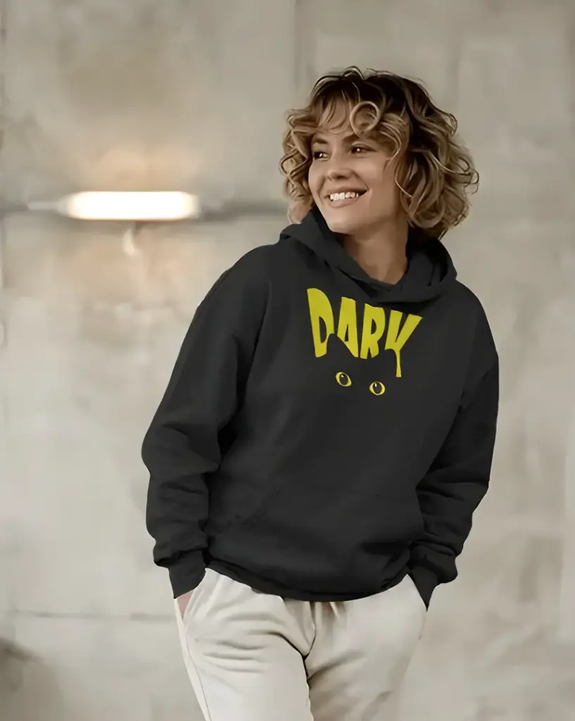 women's black dark graphic printed hoodie