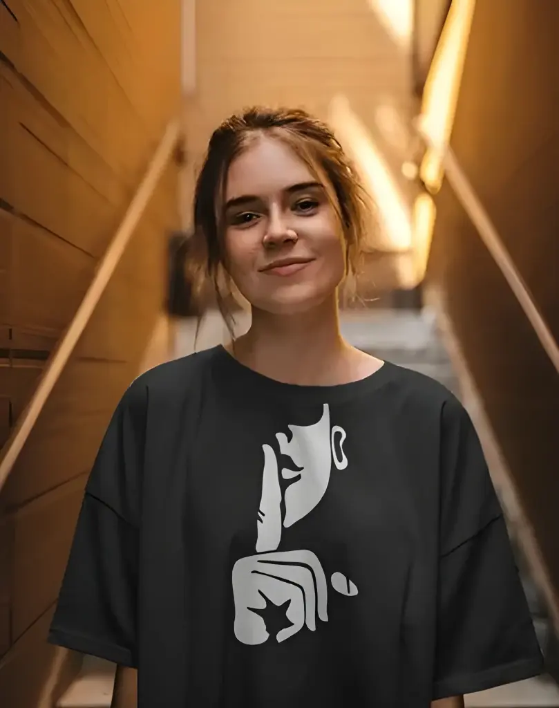 women's oversized shhh graphic printed tshirt