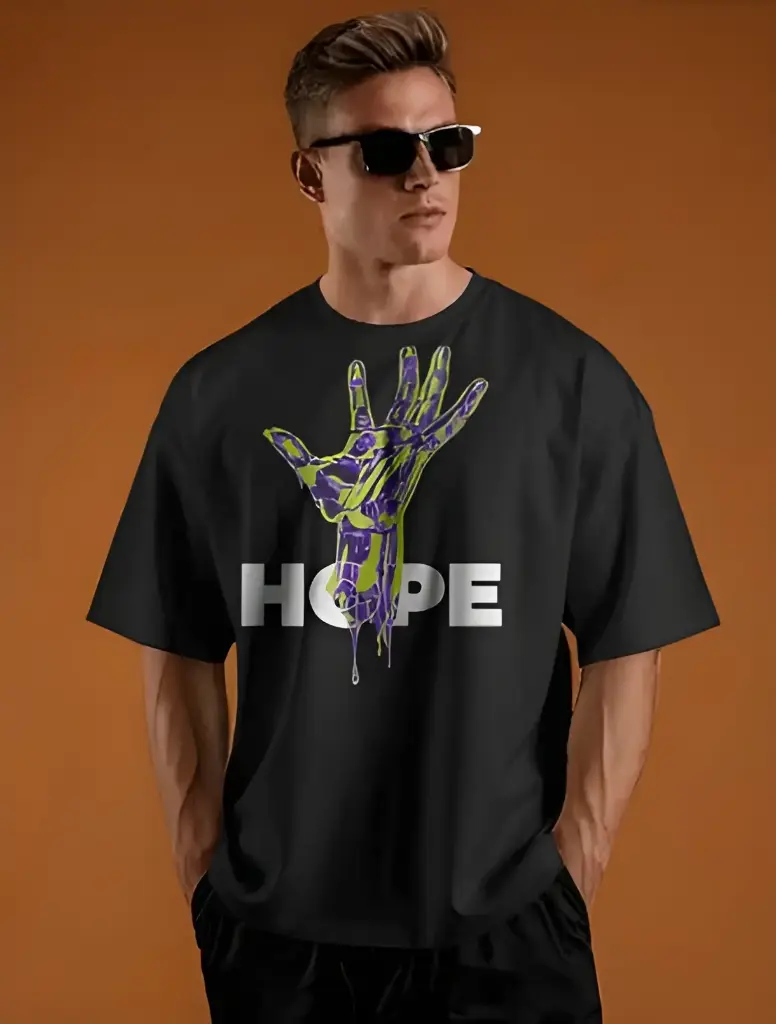 men's oversized hope hand graphic printed tshirt