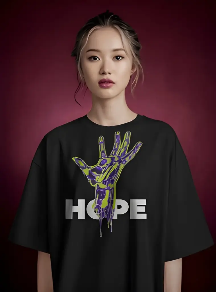 women's oversized hope hand graphic printed tshirt