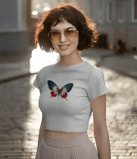 Women's Butterfly graphic printed croptop 2 colors black and white