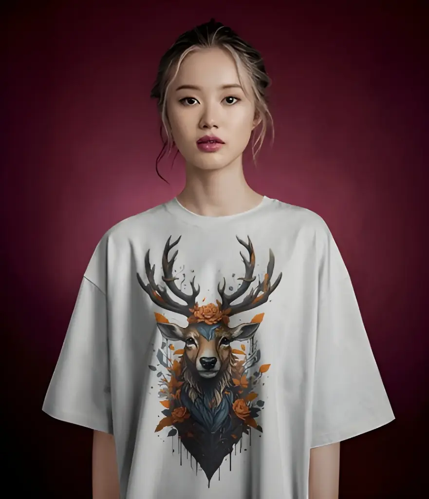 women's oversize deer graphic printed tshirt 2 colors