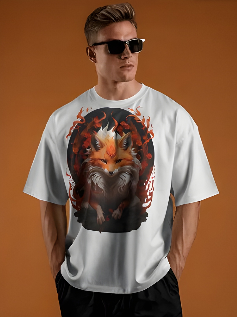 men's oversized wolf graphic printed tshirt 3 colors