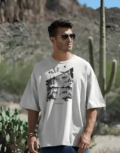 Men's White Oversize Anime Graphic Printed Tshirt
