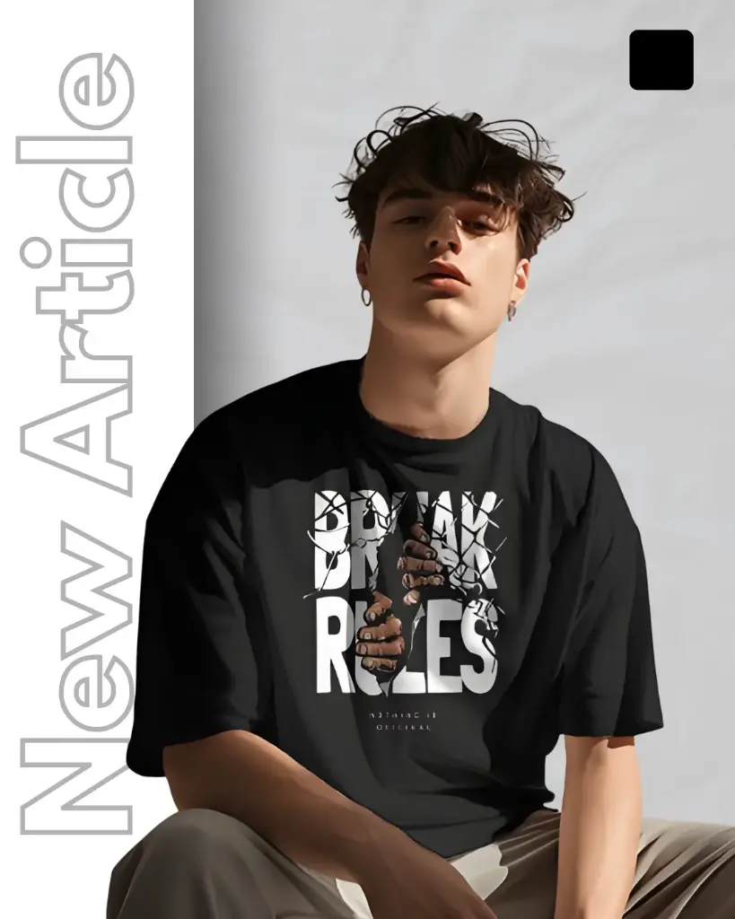 men's oversized break rules graphic printed tshirt black