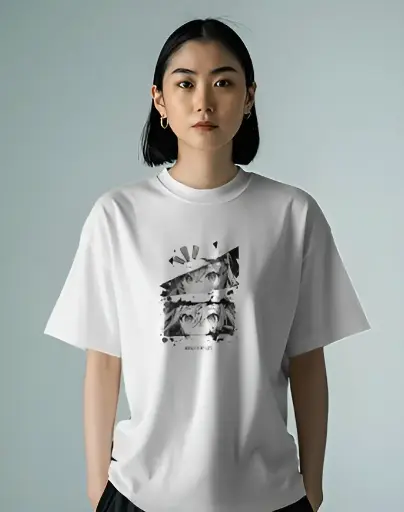 Women's White Oversize Anime Graphic Printed Tshirt