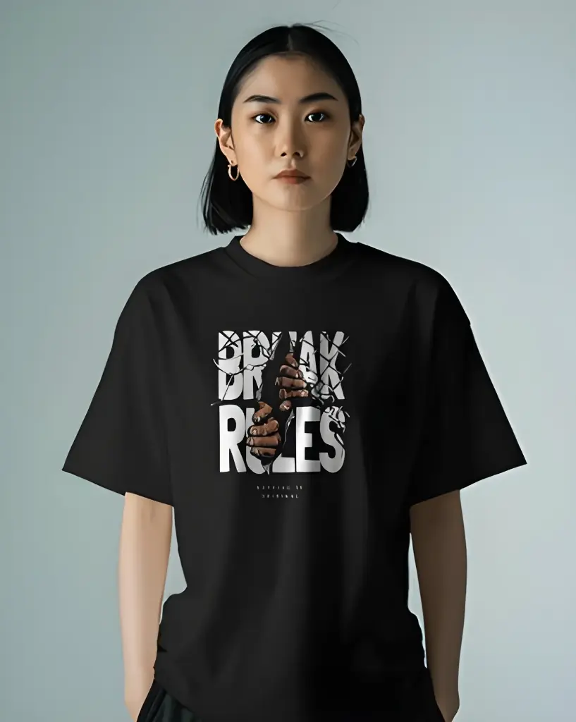 women's oversized break rules graphic printed tshirt black