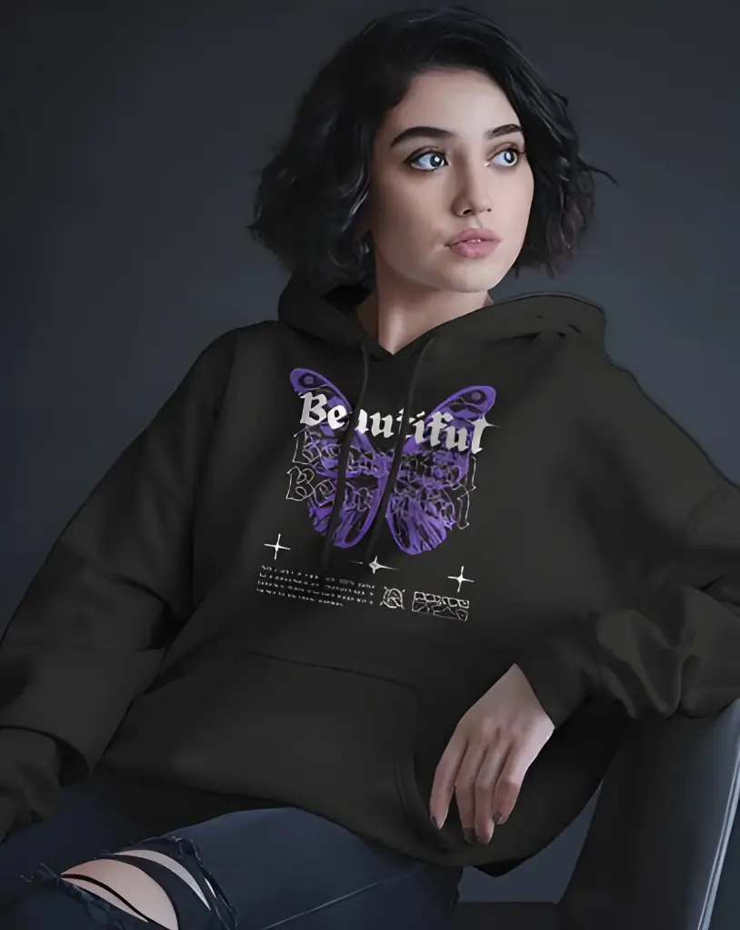 women's butterfly graphic printed hoodie