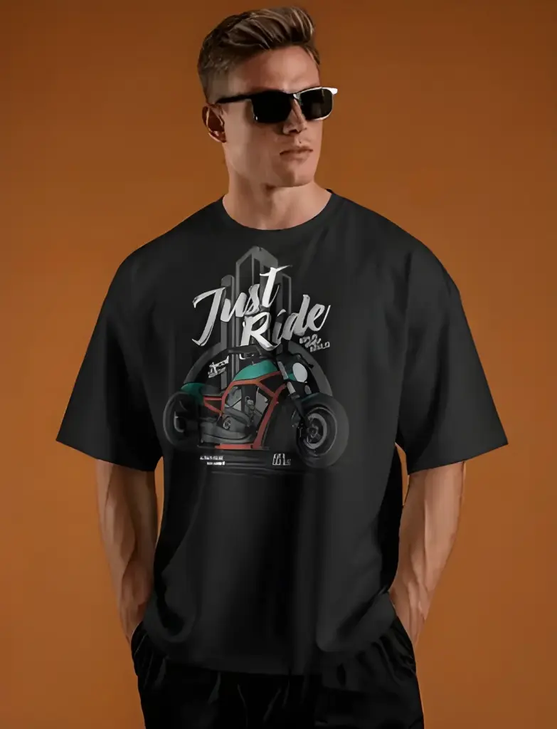 unisex oversized just ride (bike) graphic printed tshirt