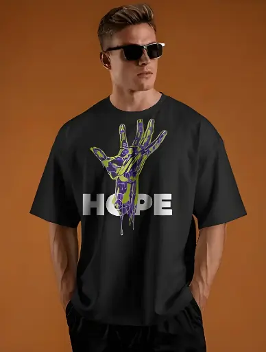 men's oversized hope hand graphic printed tshirt