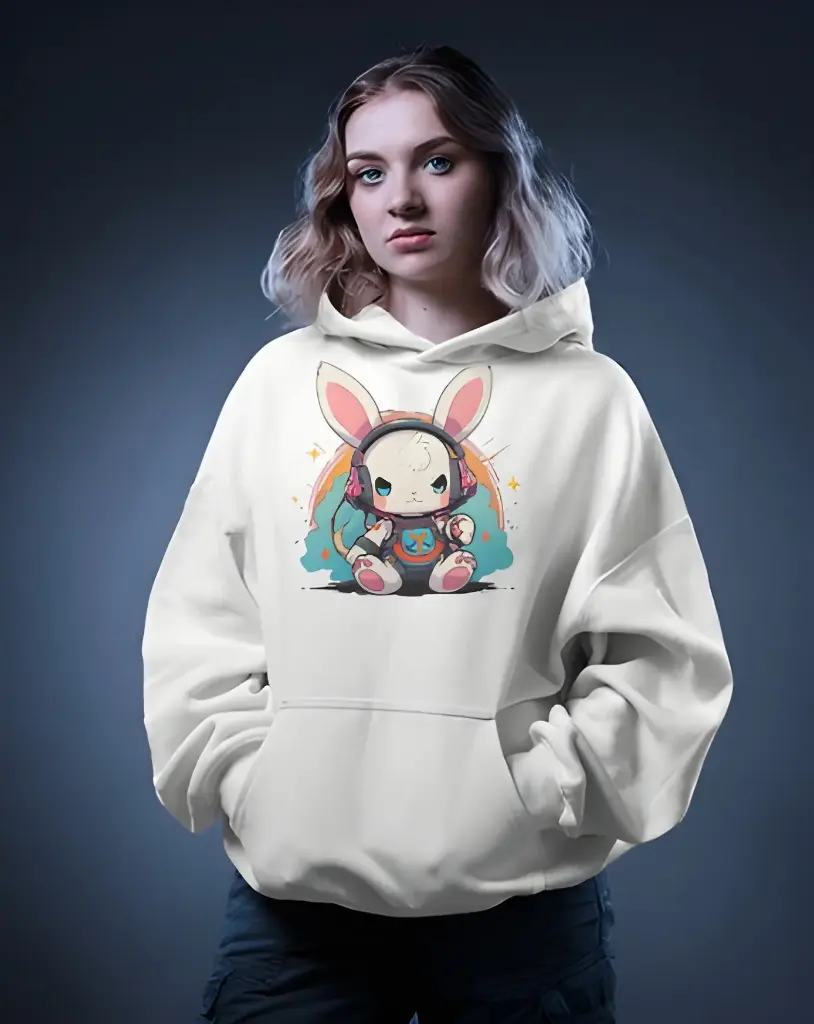 women's rabit graphic printed hoodies 3 colors
