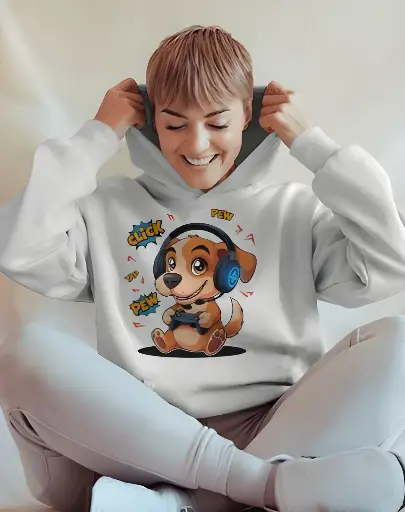 unisex dog gamer graphic printed hoodie 2 colors