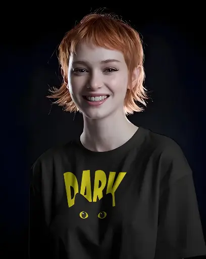 wo men's black oversized dark graphic printed tshirt